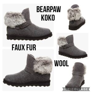 NWT BearPaw Koko Gray Faux Fur Booties, sz 8